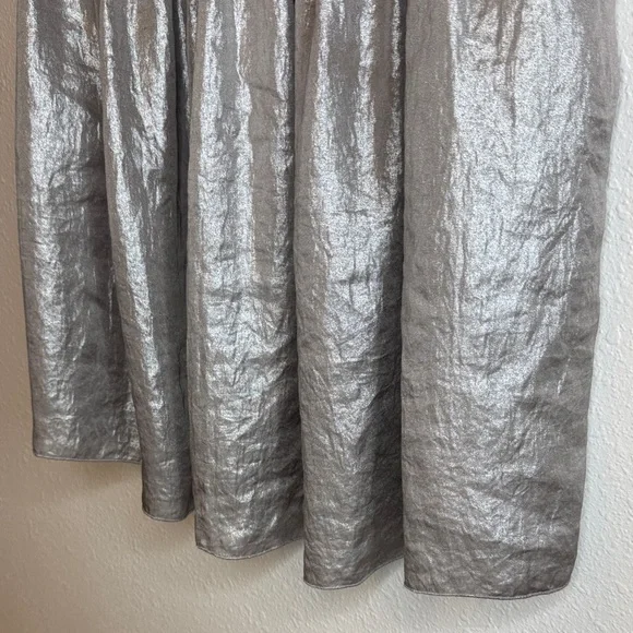 Corey Lynn Calter Shiny Stretch Metallic Silver Pewter A-Line Skirt w pockets- S - Picture 5 of 10